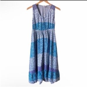 Somedays Lovin Geometric Blue linen pattern quilt bohemian vibes dress small